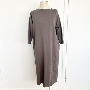 Grade & Gather Charcoal Grey‎ 3/4 Sleeve Midi Dress Cotton Pockets Lagenlook S